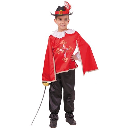 Купить Костюм пуговка Мушкетер (2030 к-18), красный/черный, размер 128, Карнавальные костюмы