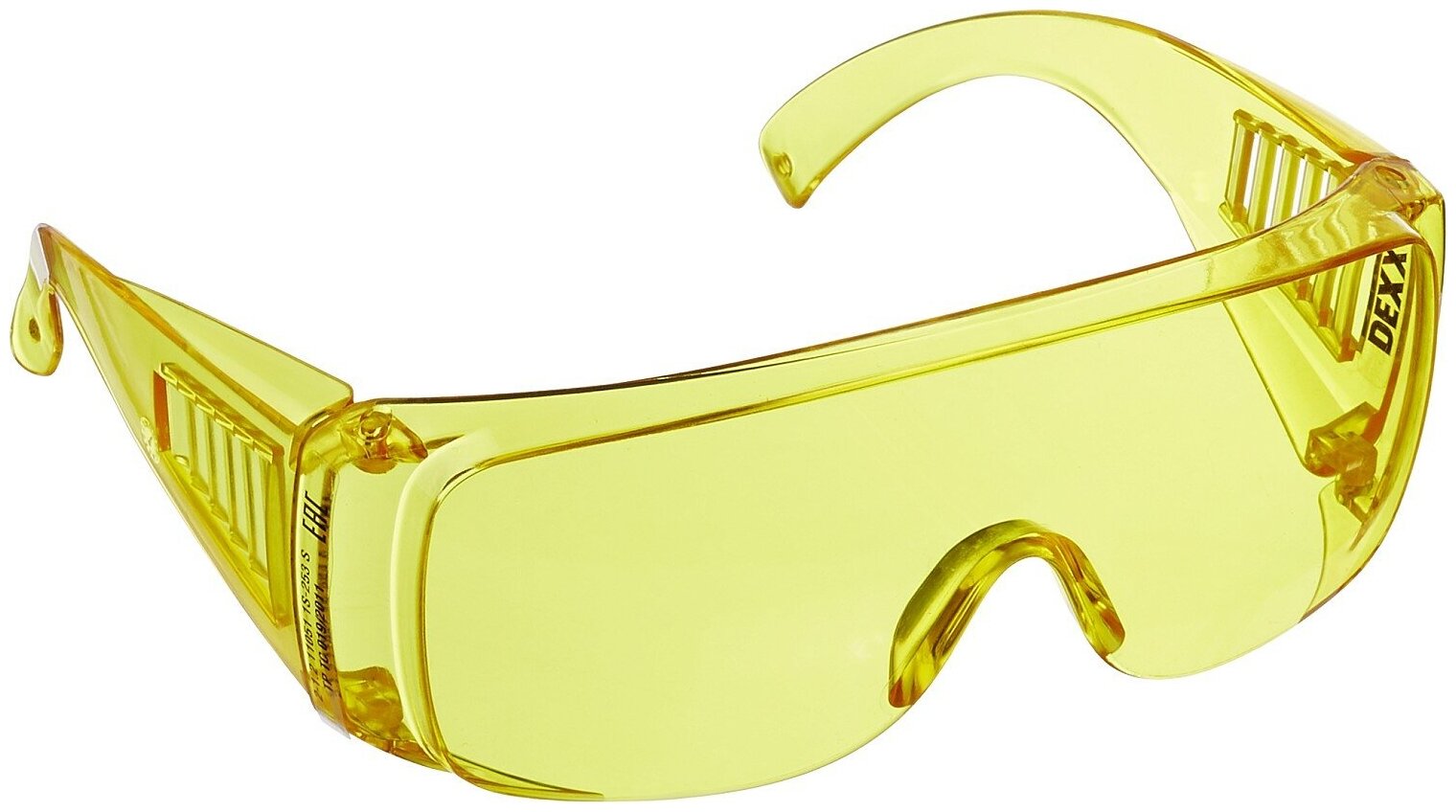 DEXX жёлтые, широкая монолинза с дополнительной боковой защитой и вентиляцией, открытого типа, защитные очки (11051) - фотография № 1