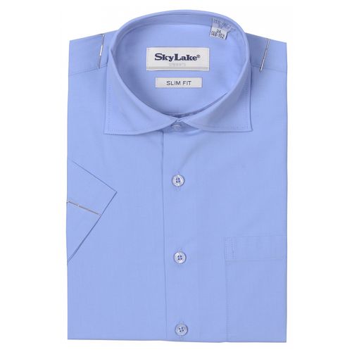 Школьная рубашка Sky Lake, прилегающий силуэт, на пуговицах, короткий рукав, карманы, размер 35/152, голубой
