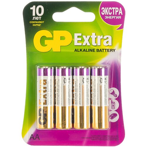 Алкалиновые батарейки GP АА 4 шт Extra Alkaline 15А 15AX-2CR4 Extra 15783877