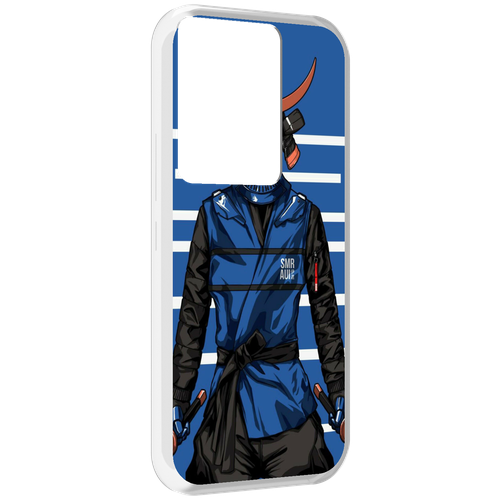 Чехол MyPads самурай в синей форме для Itel Vision 3 Plus / Itel P38 Pro задняя-панель-накладка-бампер