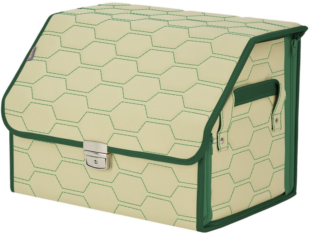 Органайзер-саквояж в багажник "Союз Премиум" (размер M). Цвет: светло-бежевый с зеленой прострочкой Соты.