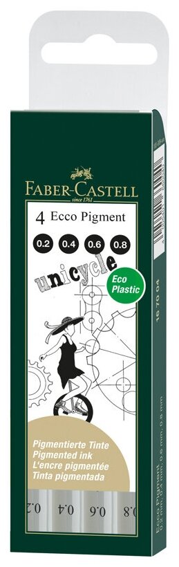 Faber-Castell Набор капиллярных ручек "Ecco Pigment" черные, 4шт., 0,2/0,4/0,6/0,8мм