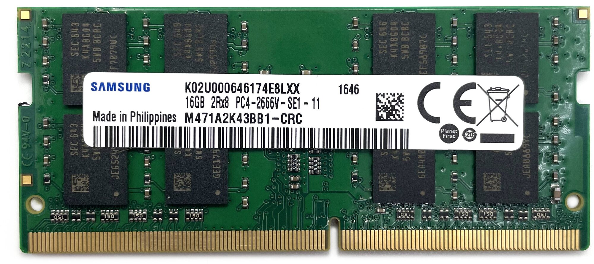 Оперативная память DDR4 16Gb 2666 Mhz Samsung M471A2K43BB1-CRC PC4-2666V So-Dimm для ноутбука