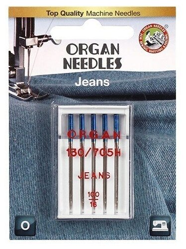 Иглы Organ Jeans №100 / 5 штук для джинсовой ткани, металл, блистер