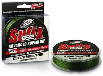 Леска плетеная SUFIX 832 Braid зеленая 120м 0.24мм 17.7кг