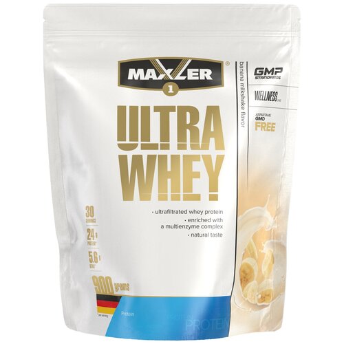 Протеин Maxler Ultra Whey, 900 гр., банановый коктейль протеин maxler ultra whey 450 гр банановый молочный коктейль