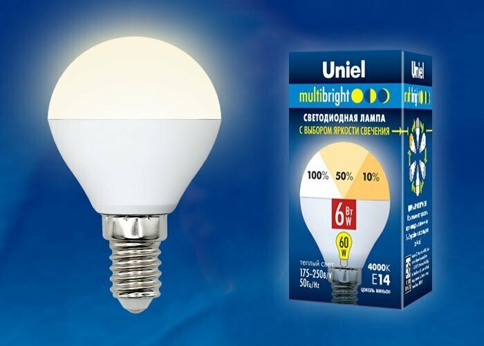 Светодиодная лампа шар G45 Белый теплый 6W UL-00002375 LED-G45-6W/WW/E14/FR/MB PLM11W Диммируемая Multibright