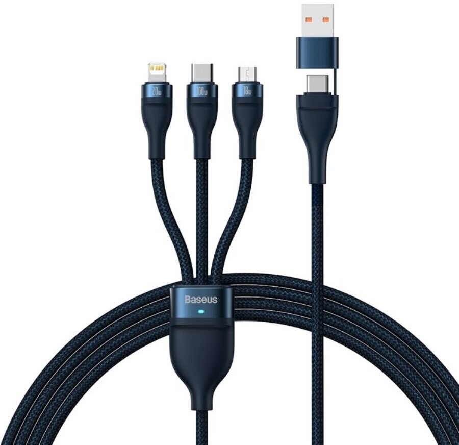 Кабель Baseus Flash Series II Two-for-three Charging Cable U+C to M+L+C 100W 1.2m Blue (CASS030103)