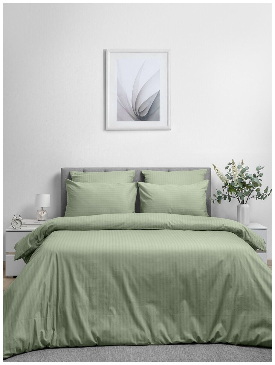 Пододеяльник LOVEME 1,5 спальный 148х215 см, цвет зеленый (Smoke Green), поплин, 100% хлопок - фотография № 2