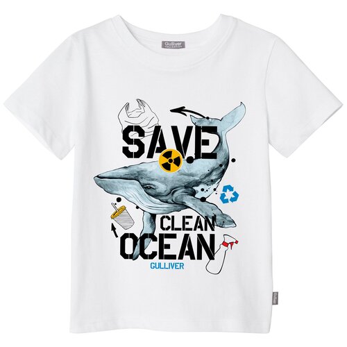 фото Футболка gulliver save clean ocean, размер 104, белый