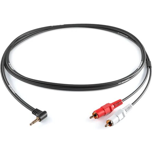 Межблочный кабель с угловым разъемом 3,5mm miniJack TRS-2RCA(male) PROCAST cable C-MJ/2RCA.2 длина 2m, черный кабель аудио 1xmini jack 2xrca procast cable s mj 2rca 5b 5 0m