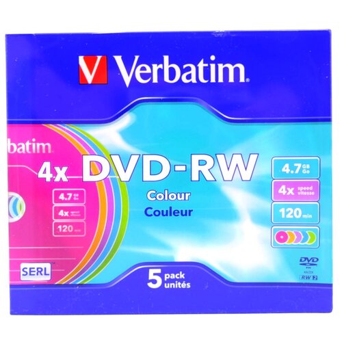 Диски DVD-RW Verbatim Colour 5 штук
