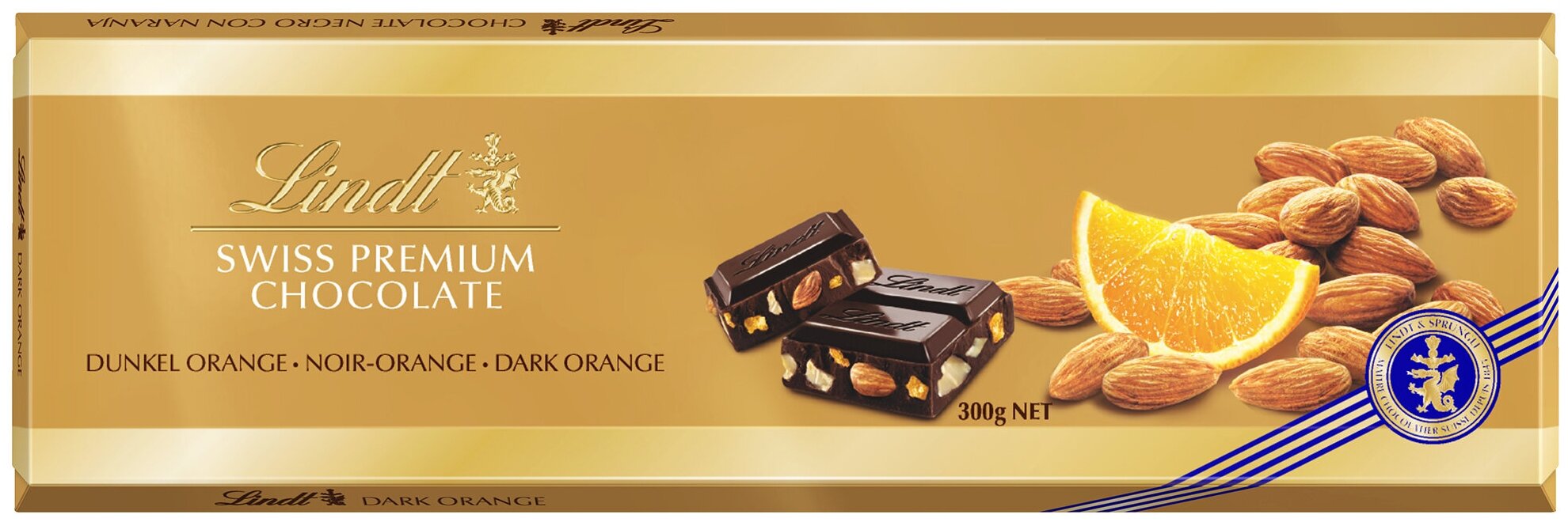 Шоколад Lindt Swiss Premium Темный с апельсином и миндалем 49% 300г Lindt and Sprungli - фото №5
