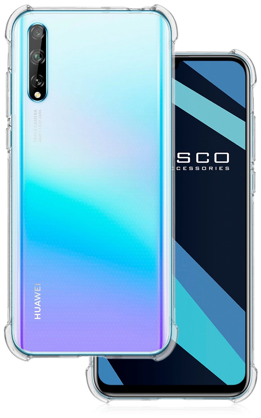 Противоударный чехол-накладка ROSCO для Huawei Y8p и Honor 30i (Хуавей У8п и Хонор 30 ай 30и) усиленные углы и защита камер силиконовый прозрачный