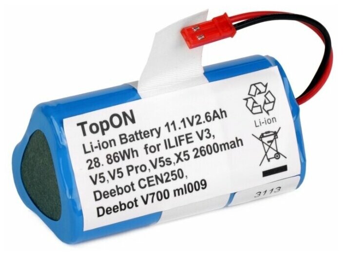 Аккумулятор для робота-пылесоса Chuwi iLife (11.1в, 2.6Ач, Li-ion) TopON PN: Cs-epv300vx TOP-CH-11.1 - фотография № 1