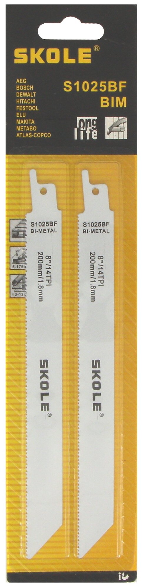 фото Полотно для сабельной пилы универсальное биметалл 200*1.8мм 8"/14TPI Skole SK-S1025BF