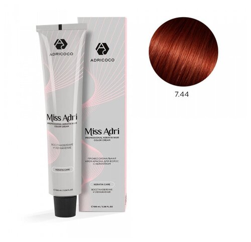ADRICOCO Miss Adri крем-краска для волос с кератином, 7.44 блонд медный интенсивный