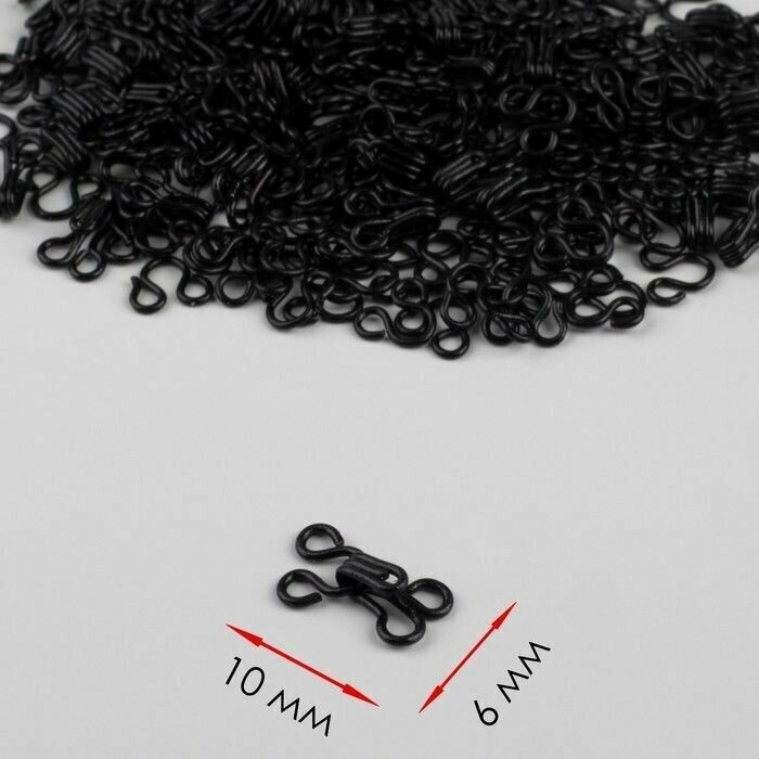 Крючок пришивной номер 0, 10 x 6 мм, 100 шт, цвет черный