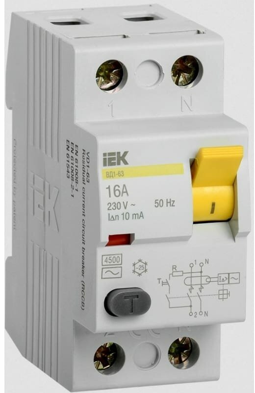 Выключатель дифференциального тока (УЗО) 2п 16А 10мА ВД1-63 АС IEK MDV10-2-016-010