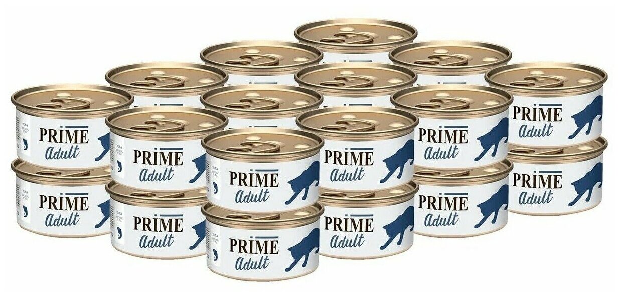 Влажный корм для кошек PRIME Adult тунец в собственном соку, железная банка, 70г, 24 шт. - фотография № 1
