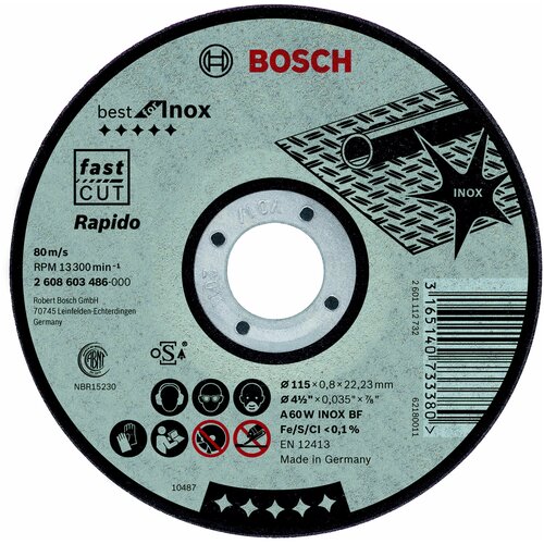 Круг отрезной Bosch Best for Inox 115x0,8x22по нерж. (2.608.603.486) 115 Х 0,8 Х 22, для нержав. 26