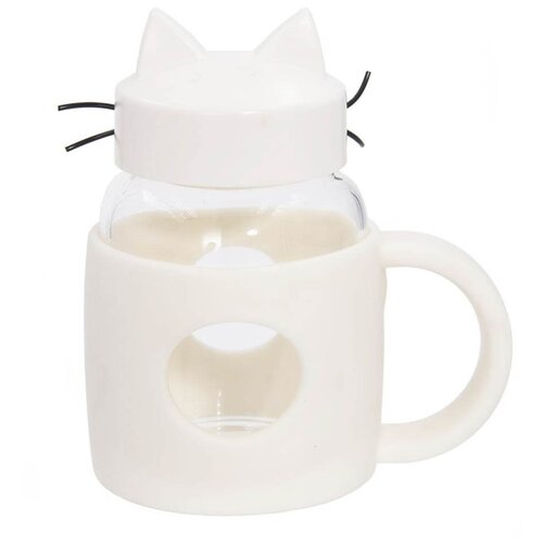 Бутылочка-кружка для напитков "Кот" 400 мл, цвет белый, 20х8 см, Baby Fox BF-BTL1-01