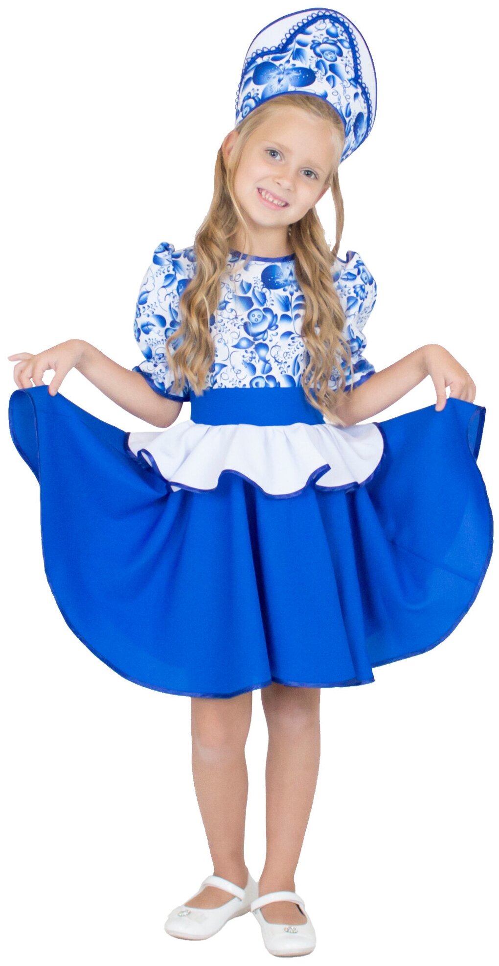 Русский народный костюм для девочки Гжельский сувенир на рост 116-122