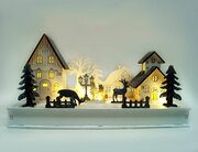 Новогодний светильник олени В гостях У снеговика, дерево, 8 теплых белых LED-огней, 28х15 см, STAR trading 270-67-1
