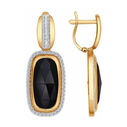 Серьги Diamant online, золото, 585 проба, фианит, агат, длина 3.3 см