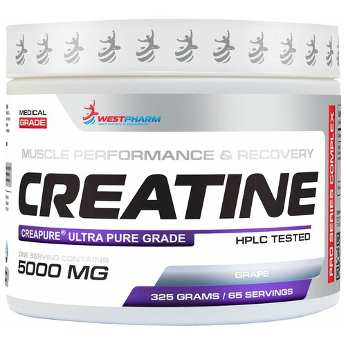 WestPharm Creatine / Креатин порошок со вкусом Винограда / 325 гр, 65 порций