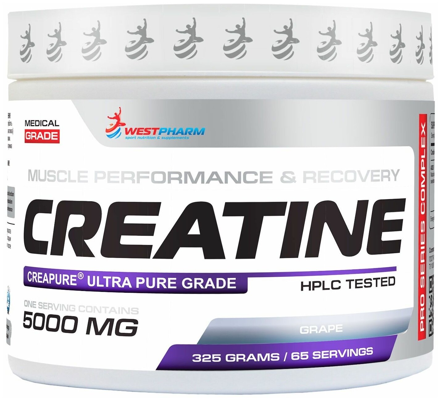 WestPharm Creatine / Креатин порошок со вкусом Винограда / 325 гр, 65 порций