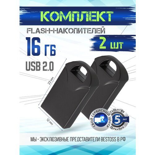 Флеш-накопитель USB 2.0 16 ГБ Черная, в комплекте 2 шт