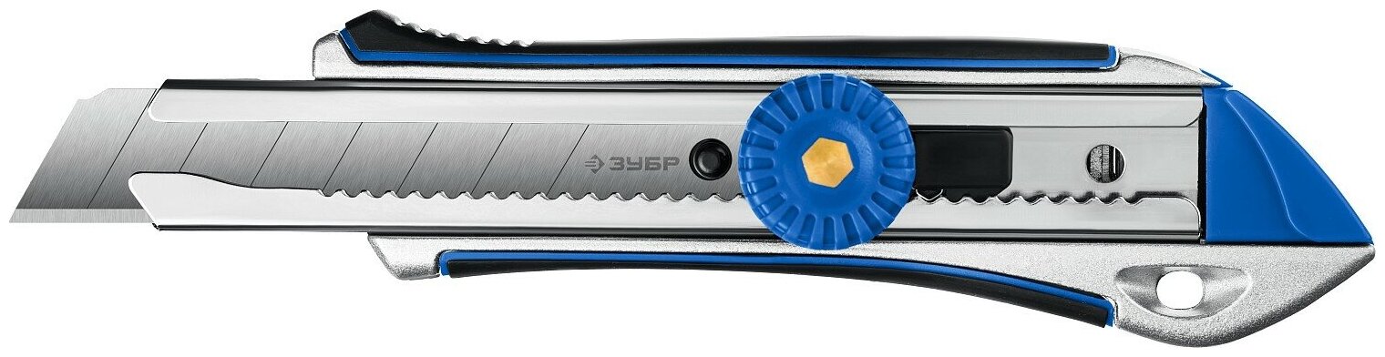 Металлический обрезиненный нож с винтовым фиксатором Титан-В сегмент. лезвия 18 мм ЗУБР Профессионал