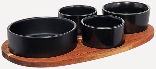 Изображение товара Набор для закусок, Kuchenland, 4 пр, на подставке, керамика/бамбук, черный, Круглые пиалы, Loft