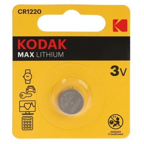 Батарейка литиевая Kodak Max, CR1220-1BL, 3В, блистер, 1 шт. kodak батарейка литиевая kodak cr2032 2bl 3в блистер 2 шт