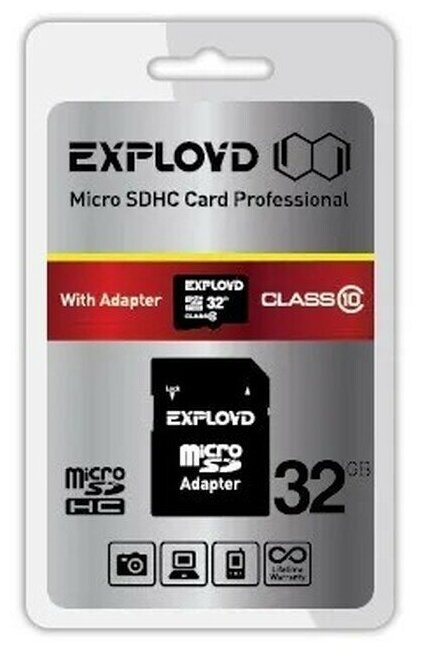 Карта памяти 32GB Exployd microSDHC Class 10 + SD адаптер - фото №3