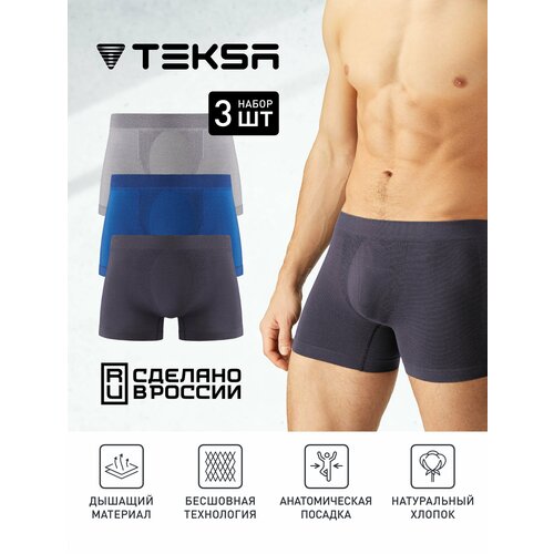 фото Трусы teksa, 3 шт., размер 2xl, серый