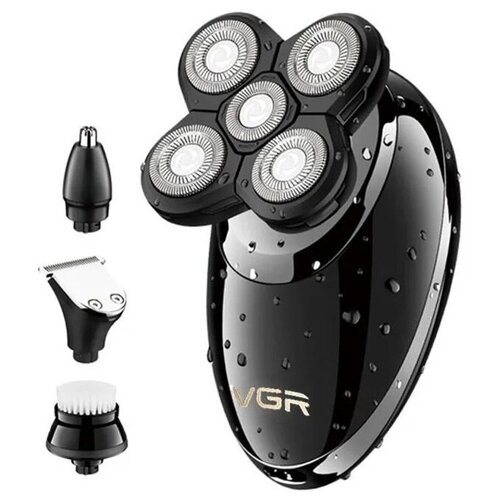 Бритва мужская для лица и головы BE CLEAN/5 бритвенных головок/Черная/Профессиональная роторная бритва VGR V-302