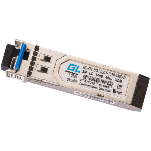 SFP трансивер GIGALINK GL-OT-SG14LC1-1310-1550-D модуль sfp gigalink gl ot sg14sc1 1310 1550 d wdm 1гбит c одно волокно sm sc tx 1310 rx 1550 нм ddm 14 дб до 20 км gl 30tsc d