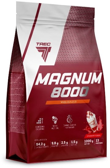 Гейнер для набора массы, 1 кг, Trec Nutrition Magnum 8000, вкус клубника