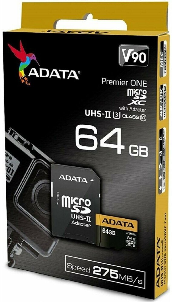 Карта памяти 64GB ADATA Premier ONE microSDXC Class 10 UHS-II U3 V90 275MB/s (SD адаптер) - фото №8