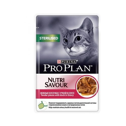 Влажный корм для стерилизованных кошек и кастрированных котов Pro Plan Nutri savour, с уткой 14 шт. х 85 г (кусочки в соусе)