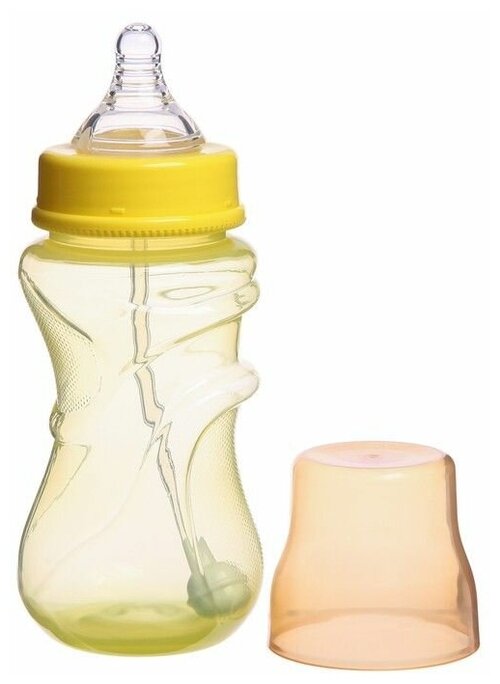 Бутылочка для кормления, широкое горло, средний поток, 300 мл, цвет желтый, +3мес