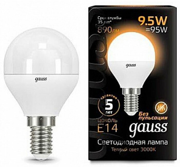 Светодиодная лампа Gauss Black LED Globe E14 9.5W 3000K 105101110