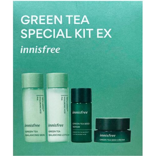 Innisfree Green Tea Special Kit EX Увлажняющий балансирующий набор для комбинированной кожи лица, 25 мл + 25 мл + 15 мл + 10 мл