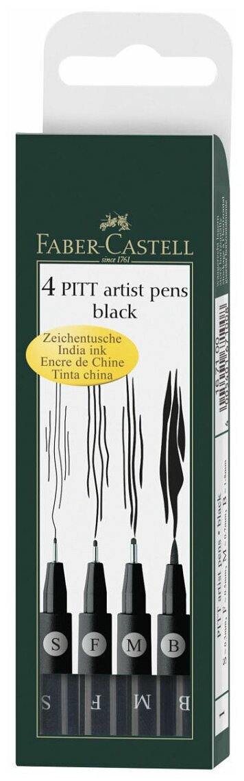 Faber-Castell набор капиллярных ручек 4 Pitt Artist Pens, 167100, черный цвет чернил, 4 шт.