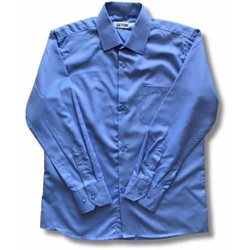 Школьная рубашка GETONI, прямой силуэт, на пуговицах, длинный рукав, размер 116-122, голубой