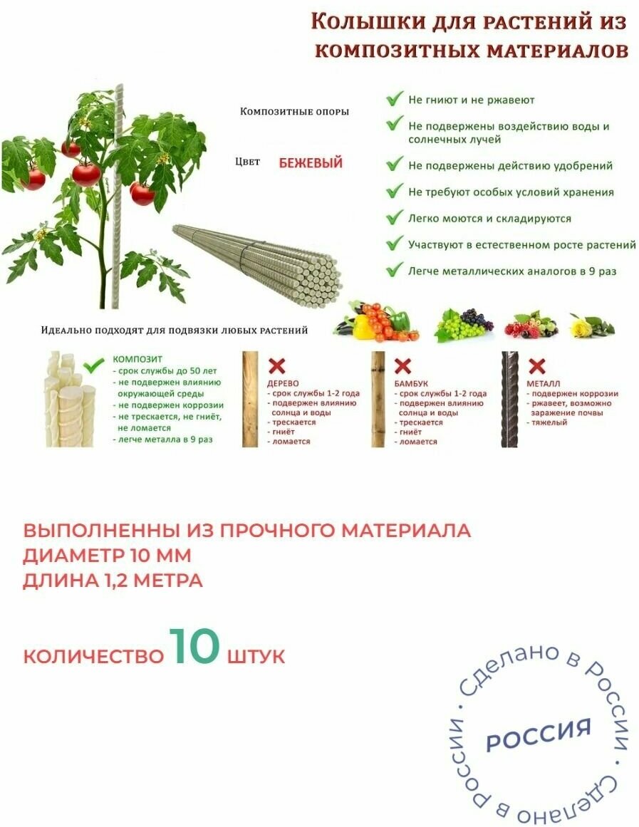 Колышки садовые композитные 10 12 м 10 