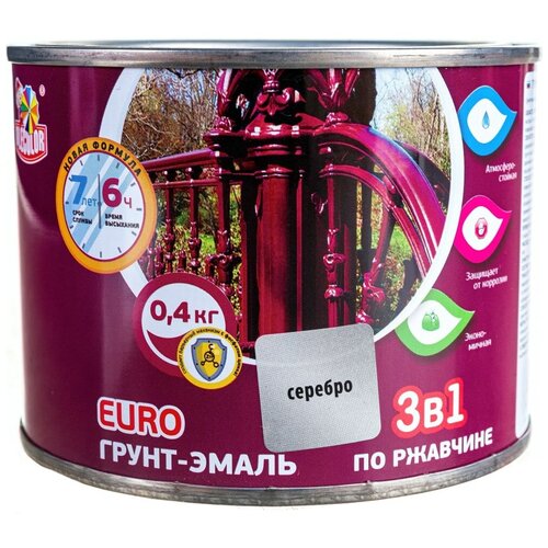 Грунт-эмаль по ржавчине 3 в 1 OLECOLOR (Артикул: 4300009586; Цвет: Серебро; Фасовка = 0,4 кг)